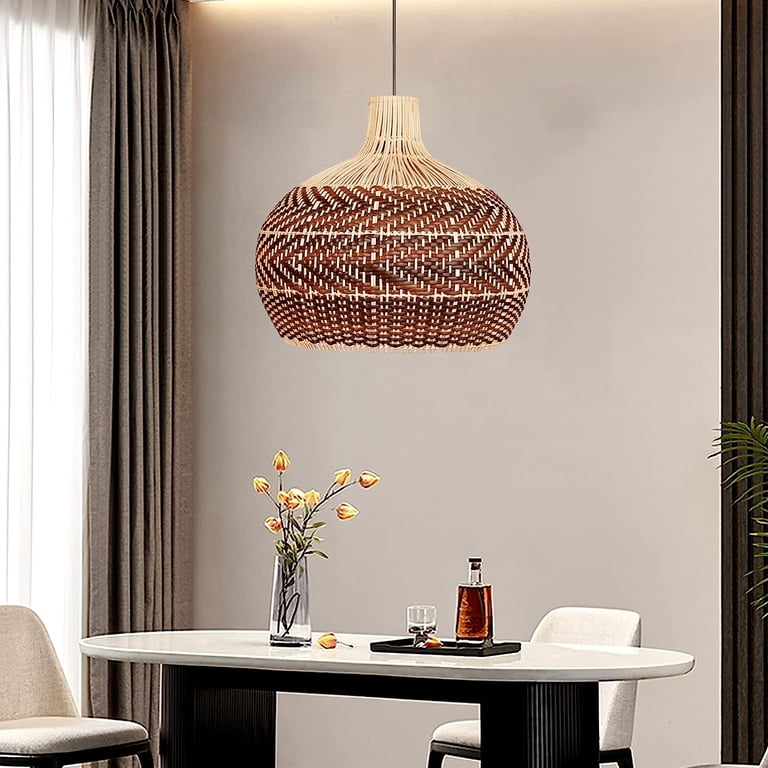 Boho Rattan Chandelier - 3-Light Farmhouse Kitchen Island Pendant, 31.5 Inch, Height Adjustable