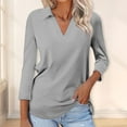 thumbnail image 3 of YEJIMAN Gray Plus Size Tunic Tops For Women, Polyester,Spandex Womens Tshirts Cotton, Women's 3/4 Sleeve T Shirts Summer V Neck Shirts Collared Casual Basic Tees Blouse, 3 of 3