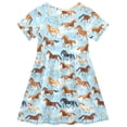 thumbnail image 4 of joogoo Running Horse Blue Girls' Short Sleeve Dress Kids Dresses 5-6T, 4 of 8