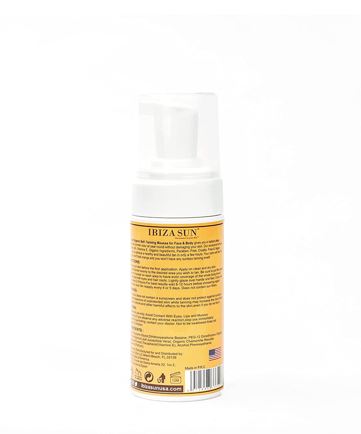 Ibiza Sun Self Tanner Organic and Vegan Tanning Mousse for Face and Body Natural Looking Sunless Tan