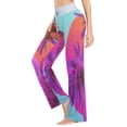 thumbnail image 3 of Large Women's Comfy Casual Pajama Pants Stretch Fabric Suitable for Yoga Pants Hippie Pants，The Best Holiday Gifts for Women Pinkish-purple Palm Tree, 3 of 7