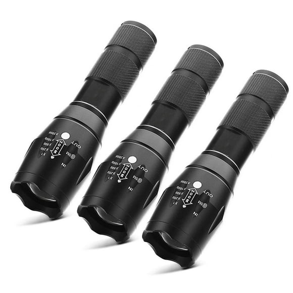 LED Tactical Flashlight, Super Bright High Lumen XML T6 LED Flashlights Portable Outdoor Water Resistant Torch Light Zoomable Flashlight with 5 Light Modes, 3 Pack