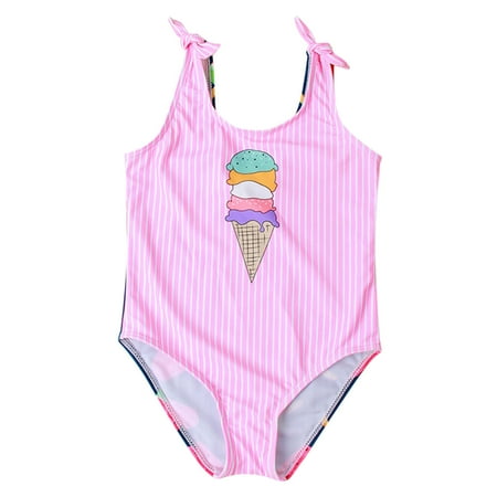 

Kids Swimsuit Toddler Girls Sleeveless Striped Cartoon Prints Swimwear Beach Onesie Swimsuit Bikini swimming suits for Kids