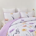 King Size Quilt Set Floral,3 Pieces Purple & Yellow Quilts Coverlet Set