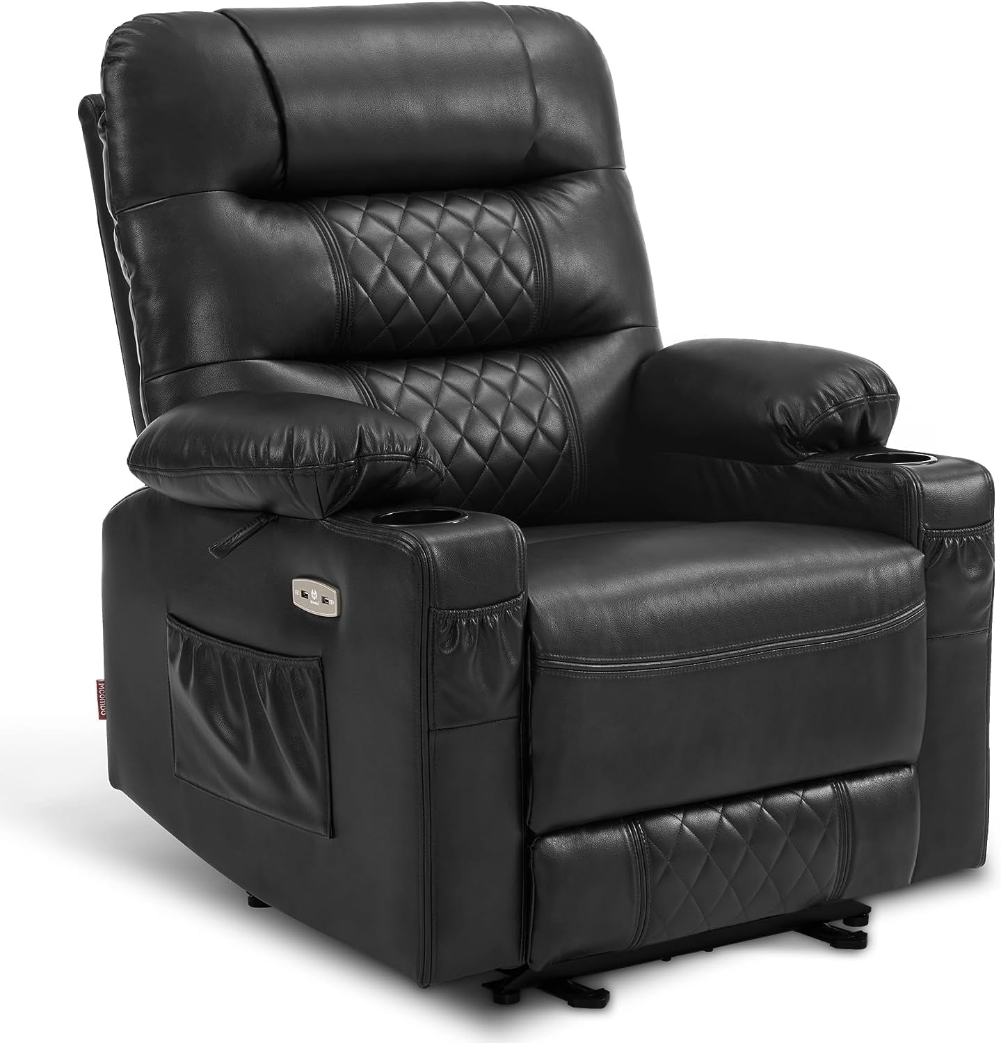 MCombo Power Recliner Faux Leather Living Room Electric Reclining Chair, No Lift, 621 (Black)