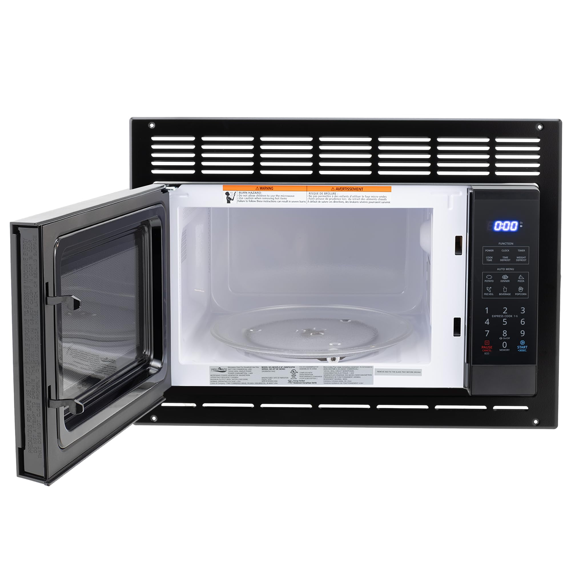 RecPro High Pointe Built-in Black Microwave | 0.9 Cu. Ft. | 6 Cook Modes | Child Lock | Touch Pad Controls | Mute Mode