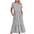 thumbnail image 1 of Pisexur Robes d'Été pour Femmes à Col Rond, Robe Fluide Plissée Tendance à Manches Courtes, Mode avec Poche, Robe d'Été de Plage Évasée à Imprimé Floral, 1 of 4
