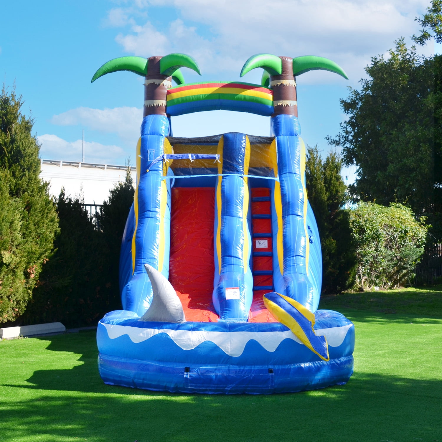 HeroKiddo 15’ Ocean Shark Commercial Grade Water Slide with Splash Pool for Kids and Adults (with Blower), Wet Dry Combo, Big Inflatable, Outdoor Indoor, Birthday Party Rental
