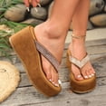 thumbnail image 5 of CYMMPU Women's Rhinestone Flip Flops, Open Toe Platform Wedge Thong Sandals, Slip Resistant Summer Beach Outdoor Casual Slip On Shoes Brown 43, 5 of 8