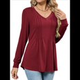 thumbnail image 2 of Blusas de Larga Abullonadas para Mujer, con Cuello en V Plisado, Estilo Túnica de Otoño, Elegantes, Informales, Holgadas, para Verano Vino Tinto XXL, 2 of 10