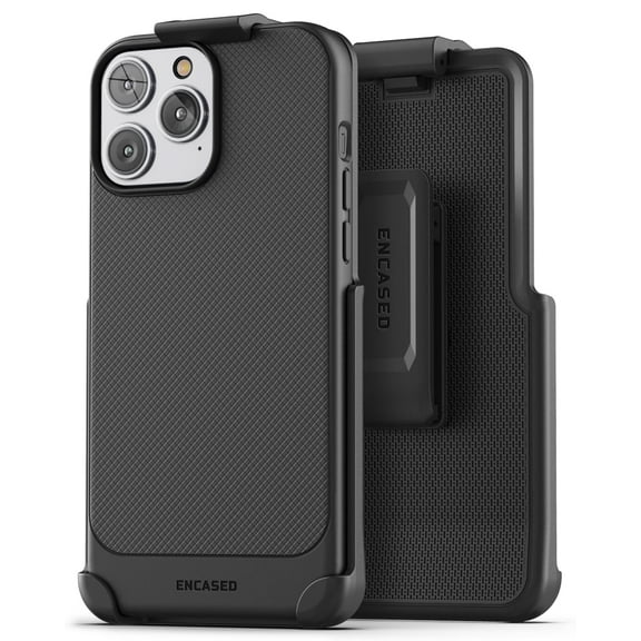 Encased Thin Armor Designed for iPhone 14 Pro Max Belt Clip Case, Slim Fit Phone Case with Holster (Matte Black)