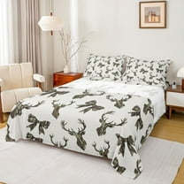 jejeloiu Cartoon Camo Bow Full Size Sheets,Jungle Wildlife Bed Sheets,Retro Camouflage Pattern Sheet Sets For Teens,Breathable Home Decor,4 Pieces