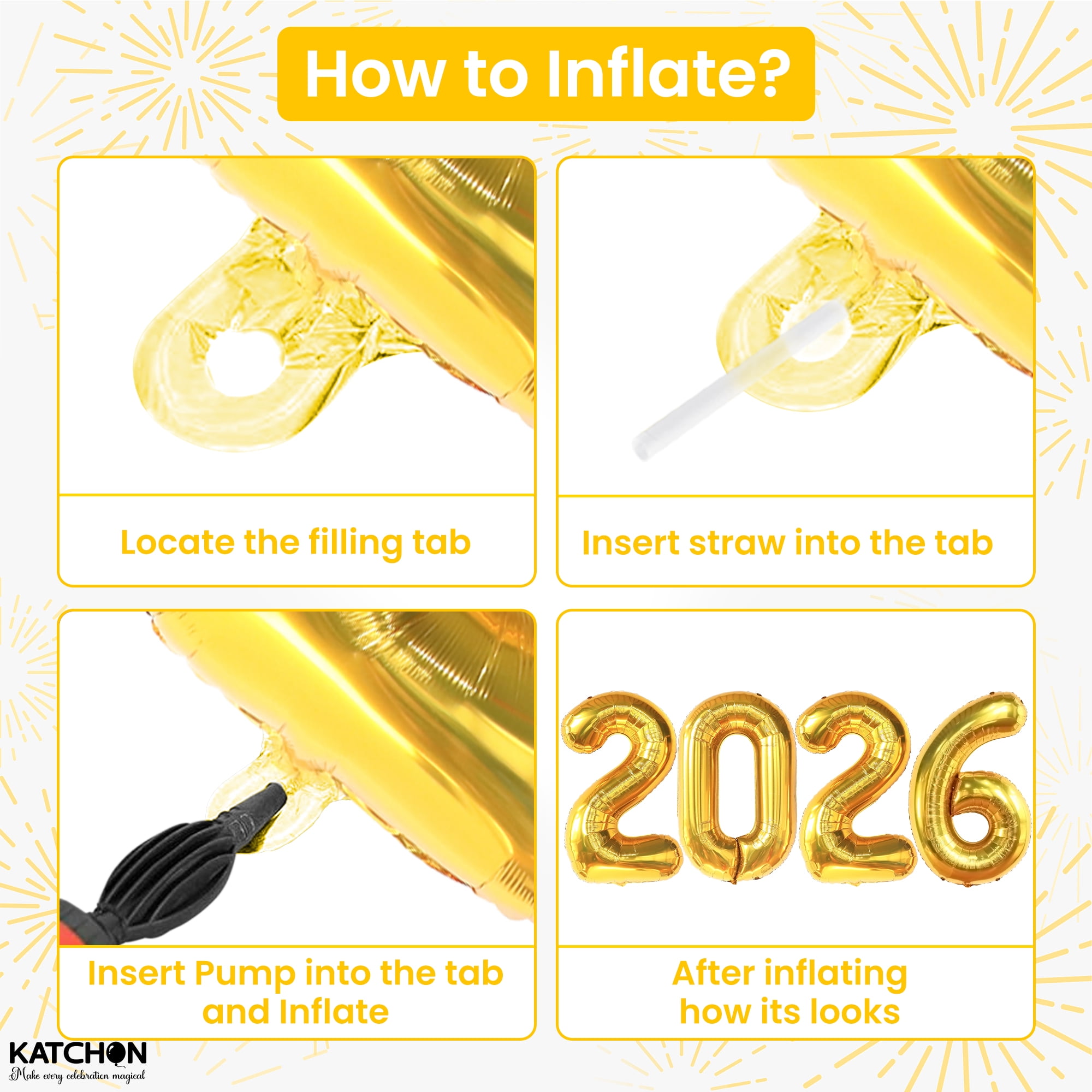 KatchOn, XtraLarge Gold 2026 Balloons, 40 Inch - Happy New Year Balloons Gold | New Years Eve Party Supplies 2026 Balloons Gold | New Years Decorations 2026 | NYE Balloons, New Years 2026 Balloons