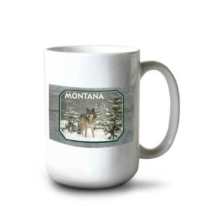 

15 fl oz Ceramic Mug Wolf in Snow Montana Contour Dishwasher & Microwave Safe