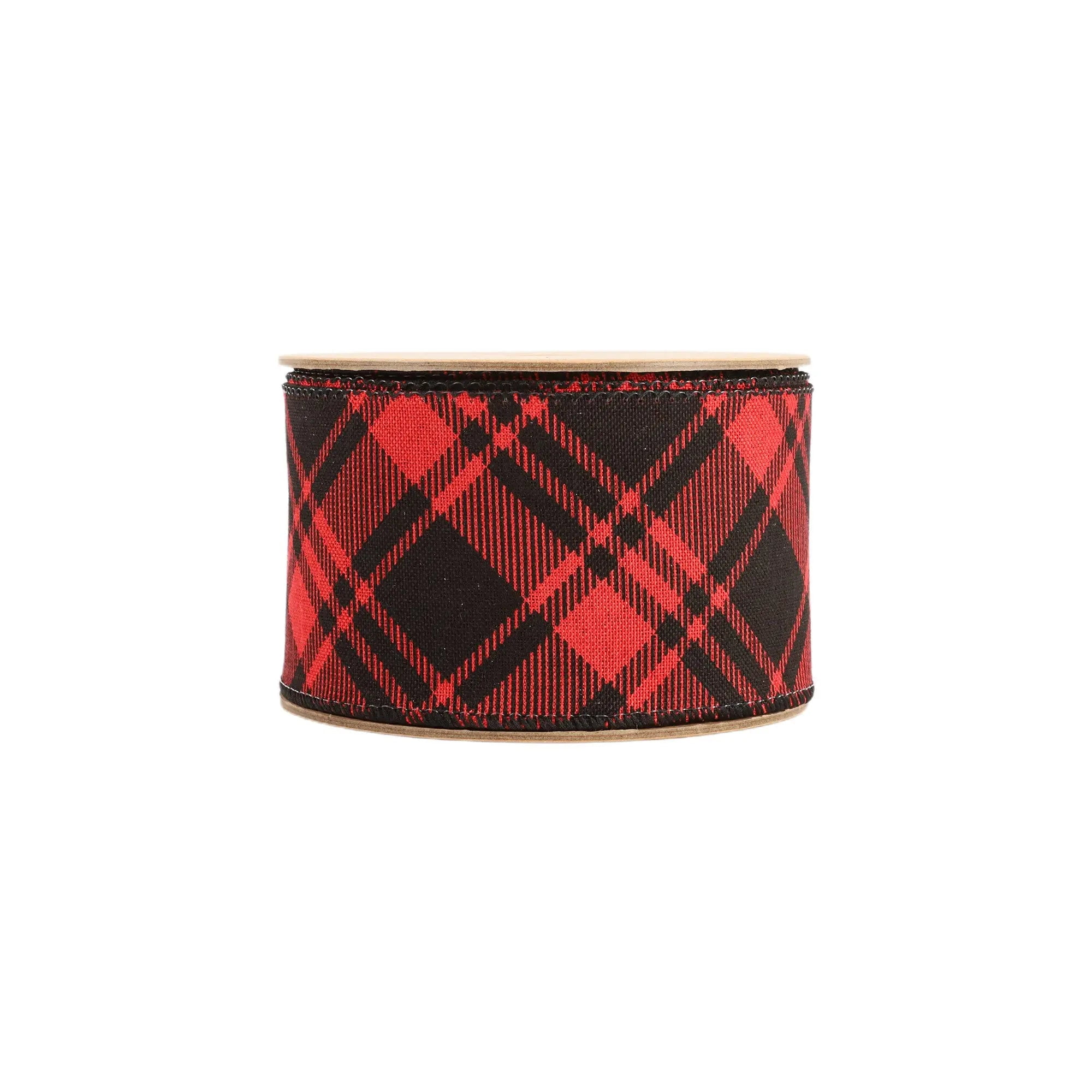 LaRibbons 2 1/2" Wired Ribbon, Printed Red/Black Bias Plaid, 10 Yard Roll