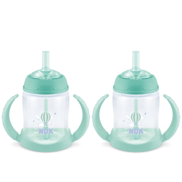 Pajita NUK Learner para niños pequeños, 150 ml, paquete de 2, 8 m o más, verde