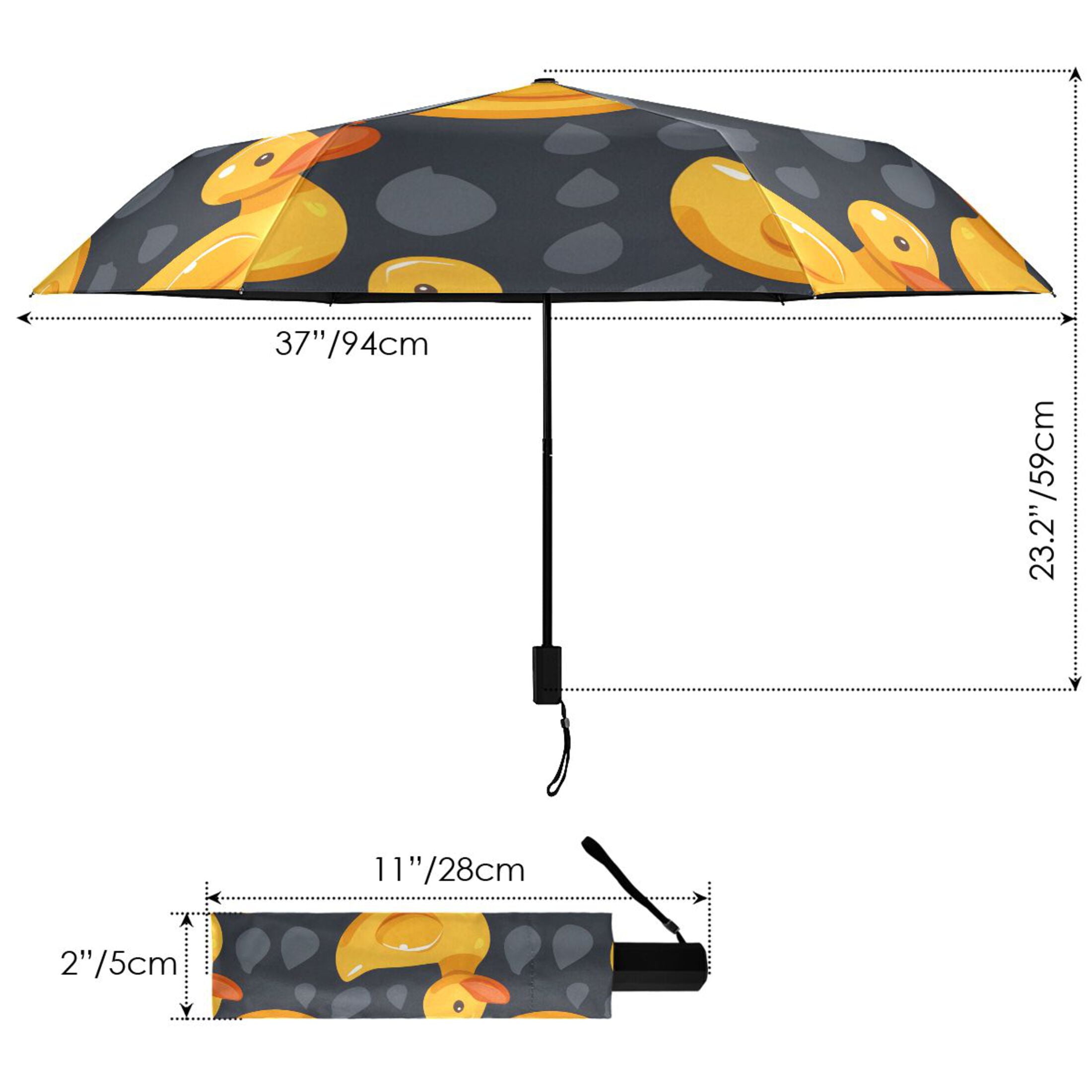 Cute Rubber Yellow Ducks All Weather Umbrella Triple Folding Parasol 6 Ribs UV Protection Portable