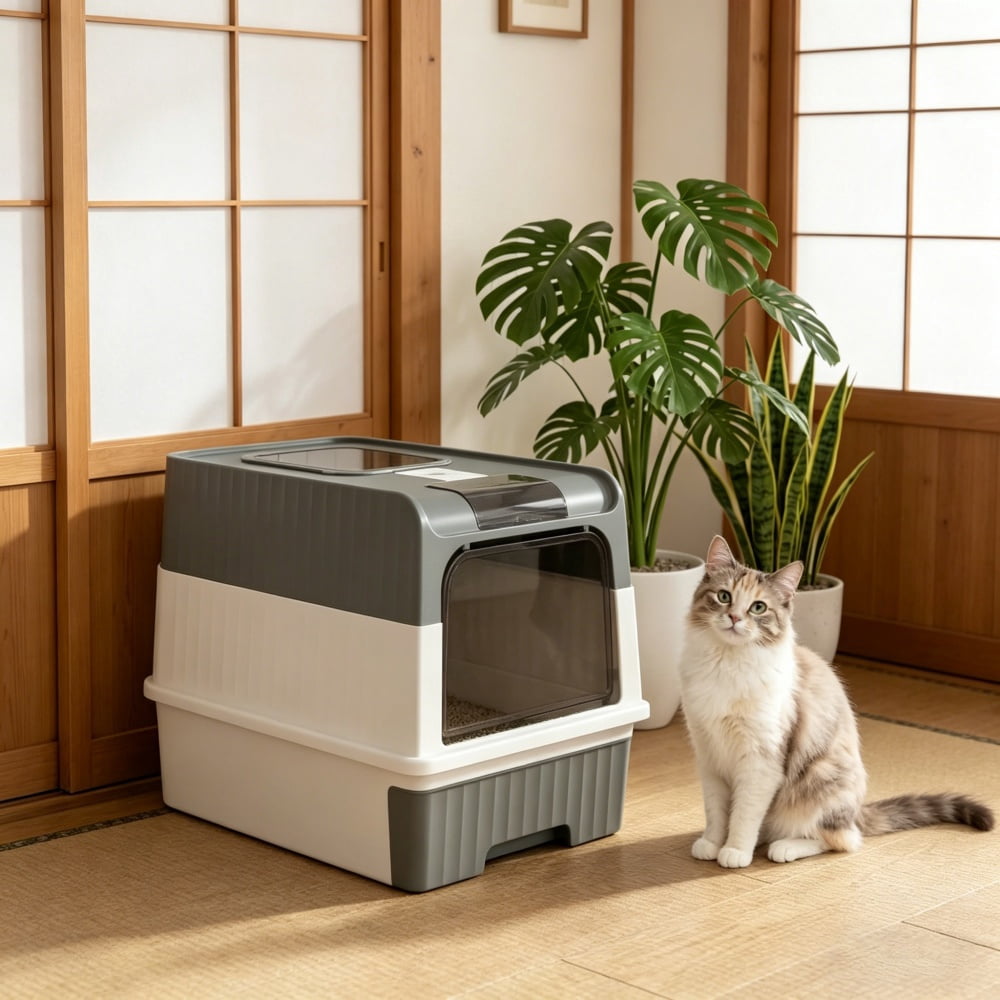 ZephyPaws Upgraded Fully Enclosed Cat Litter Box with Lid,Covered Cat Box Enclosure,Anti-Splashing Easy to Clean Kitty Litter Boxes with Drawer, can Use from Kitten to Adult(White Gray)