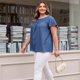 thumbnail image 4 of GRACE & GRANDEUR Blusas de Talla Grande para Mujeres con Textura Plisada y Volantes, Manga Corta, Cuello Redondo, Tops Casuales 2X Azul Oscuro, 4 of 7