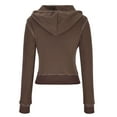 thumbnail image 5 of Dasayo Cropped Women Sweatshirts Women Hoodie Brown Hooded Long Sleeve Solid Drawstring Pocket Jackets Womens Shirts S, 5 of 5