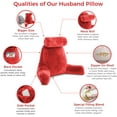 thumbnail image 6 of XXL Husband Pillow Red Backrest with Arms - Reading Pillow with Shredded Memory Foam, Ultra-Comfy Removable Microplush Cover & Detachable Neck Roll - Unmatched Support Sit Up Pillow for Bed, 6 of 9