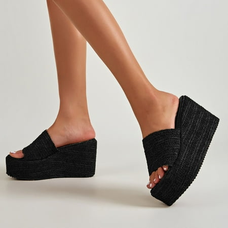 

Aayomet Platform Sandals Women New Casual Slipper Lady Slides With Square Head Hollowed Out Ladies Women Beach Flip Flops Flat Black 9