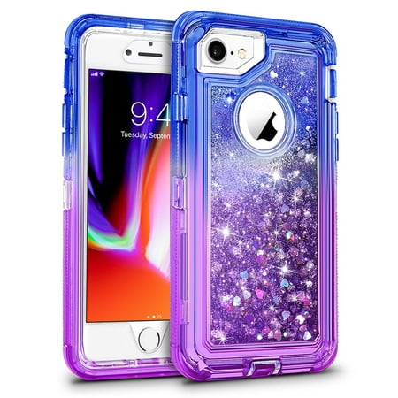 For Apple iPhone 8 / iPhone 7 / iPhone 6/6S Dual Layer Protective Shockproof Liquid Bling Sparkle Floating Glitter Quicksand Phone Case Girls Lady Cute Blue/Purple