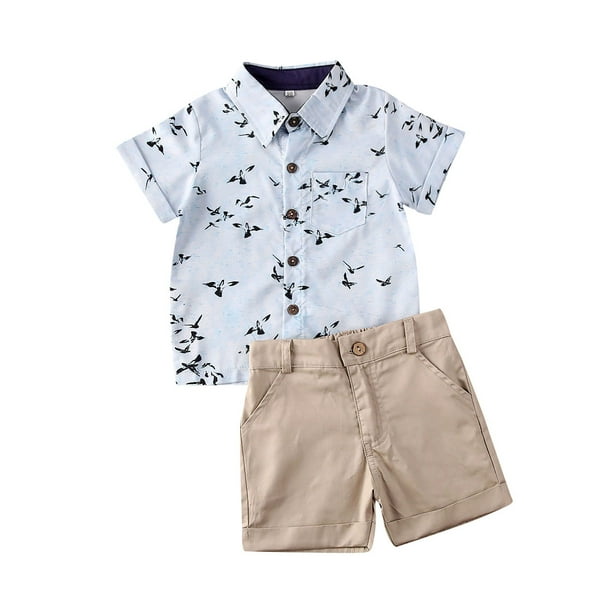 suanret Toddler Baby Boy Button Down Shirt & Shorts Set 1T 2T 3T 4T