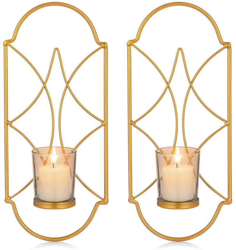 Candle Sconces Holder for Wall Home Wall Art for Living Room Fireplace Yard Pathway Sziqiqi Metal Wall Sconce Candle Holder Decor Set of 2 Wall Mounted Candle Sconces Holders with Glass Black 