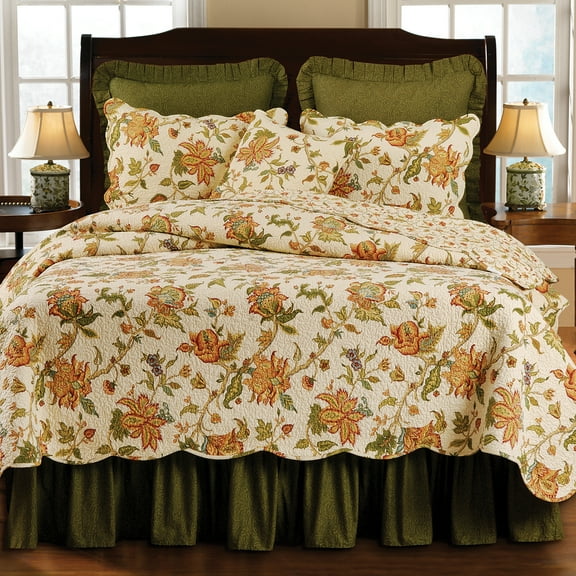 86" x 86" Agnes Full/Queen Cotton Floral Botanical Jacobean Bedspread Quilt