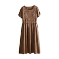 thumbnail image 5 of Ecqkame Women's Linen Dresses Crew Neck Short Sleeve Loose A-Line Long Dresses Casual Flowy Embroidery Boho Dress with Pockets Coffee L, 5 of 8