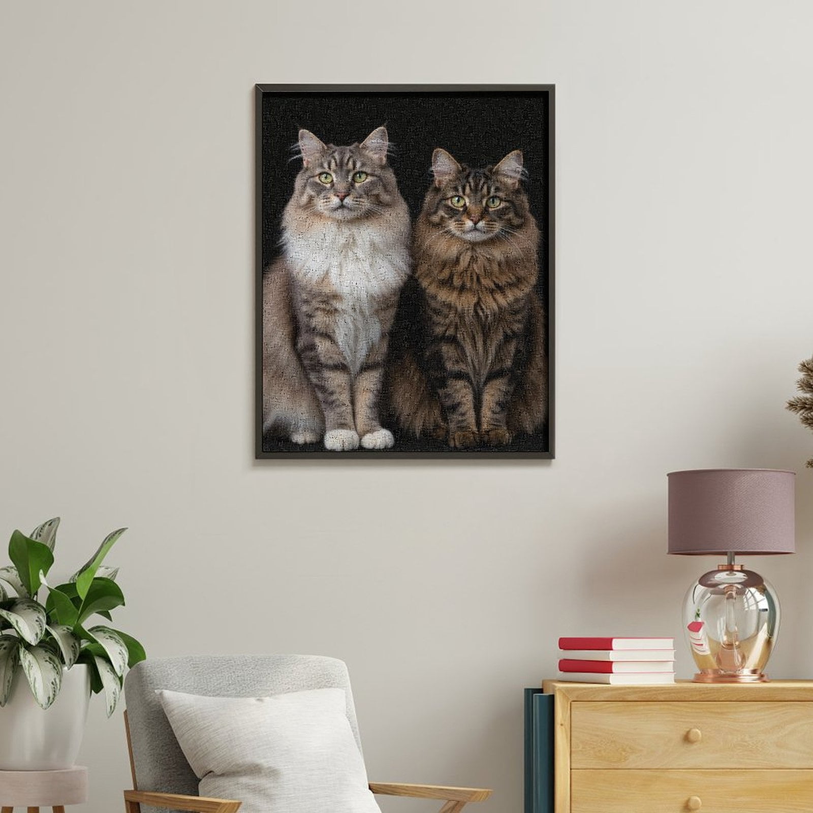 Paint By Numbers Kit for Adults Beginner - DIY Majestic Twin Cats Portrait Canvas Painting Kits for Adults, Frameless Paint By Number for Adults for Home Wall Decor 16x20 Inch