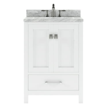 Caroline Avenue 24" Single Bath Vanity in White with White Marble Top and Square Sink
