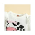 thumbnail image 4 of Liacowi Baby Girl's Romper Set, Round Neck Ruffle Long Sleeve Cow Printed Ribbed Romper + Elastic Waist Bowknot Decorated Pants, 4 of 9