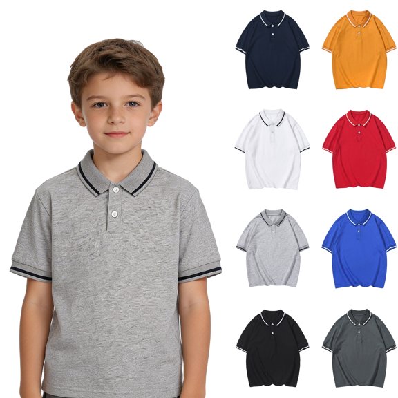 Bigetiay Toddler Boys Girls Athletic Polo Shirts Short Sleeve Casual Solid Gentleman Tops School Uniform Shirts 7-8 Years