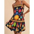 thumbnail image 4 of Women'S Floral Boho Flowy Mini - Dress Ruffle Hem Spaghetti Strap Vacation Tank Dresses Black XXL, 4 of 6