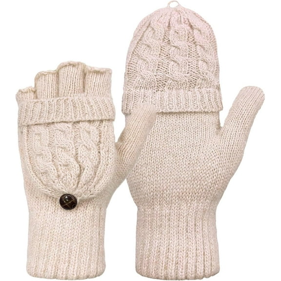 XiaoEn Winter Fingerless Gloves Mittens for Women Men Warm Wool Knitted Convertible Flip Top Mittens Cold Weather