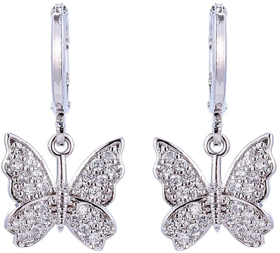 Wooden hoop earrings with butterflies and fire opal