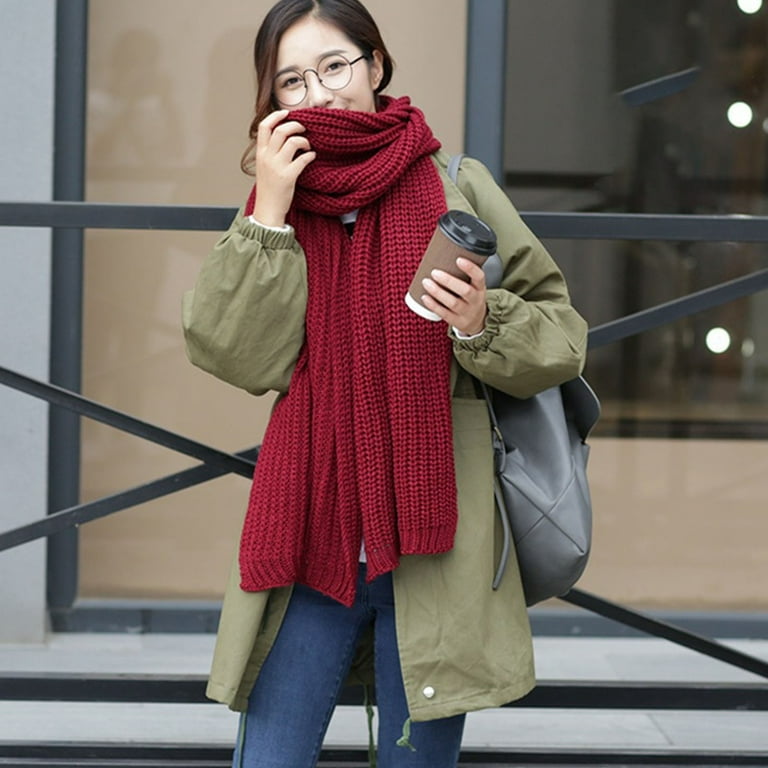 Unisex Scarf Solid Color Knitted Autumn Winter Japanese Korean Style  Knitting Scarf for Dating 