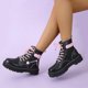 thumbnail image 3 of NECHOLOGY Botas Mujer Adulto Femenino Zapatos Botines de mujer Botas Pink Love para niña, botas de estilo inglés con parte inferior gruesa para mujer, botines de cuero (Black, 8), 3 of 7