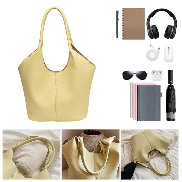 Bolso Cesta Likrtyny gran Capacidad cuero suave amarillo