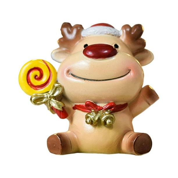 Adornos navideños de resina con forma de figurita de dibujos animados, decoración navideña pequeña en miniatura. Ciervo