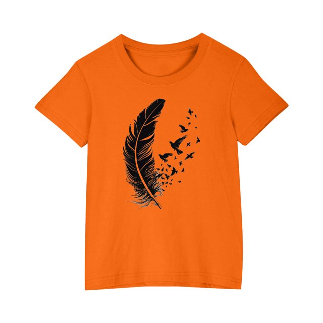 Yanlir Blouses Décontractées pour Enfants, T-shirt d'Été Imprimé Mignon pour Garçons et Filles, Mode Col Rond, Manches Courtes Imprimées, 3-10 Ans (Orange2,3 Ans)