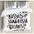 thumbnail image 1 of Xo Duvet Cover Set Queen Size, Mermaid Kisses Starfish Wishes Love Message Inspirational Quote Lifestyle Image, Decorative 3 Piece Bedding Set with 2 Pillow Shams, Black and White, by Ambesonne, 1 of 3