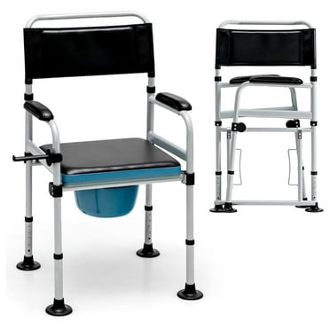 KioJJp Folding Bedside Commode, 440lbs Commode Chair for Toilet with Arms, Padded Seat, Removable Bucket & Holder, Height Adjustable Commode Seats Shower Chair for Seniors Disabled Injured