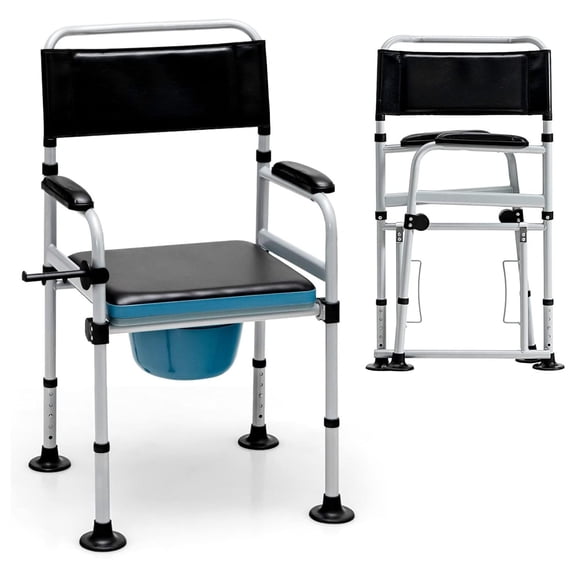 KioJJp Folding Bedside Commode, 440lbs Commode Chair for Toilet with Arms, Padded Seat, Removable Bucket & Holder, Height Adjustable Commode Seats Shower Chair for Seniors Disabled Injured