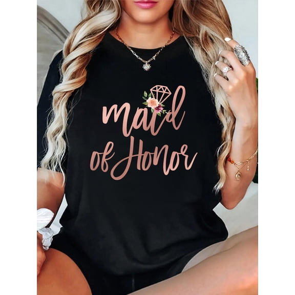 Cotton Wedding Shower for Sister from Bride to be Maid of Honor T-Shirt Women's Graphic Tee Casual Tops
