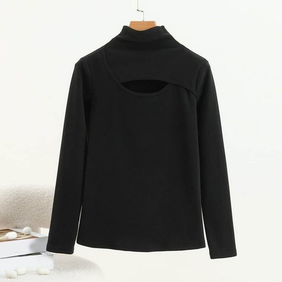 Sevevn Women's Fashion Casual Round Neck Internal Construction Solid Color Shirt Long Sleeve Top Black XL Clearance Sales Online Deals