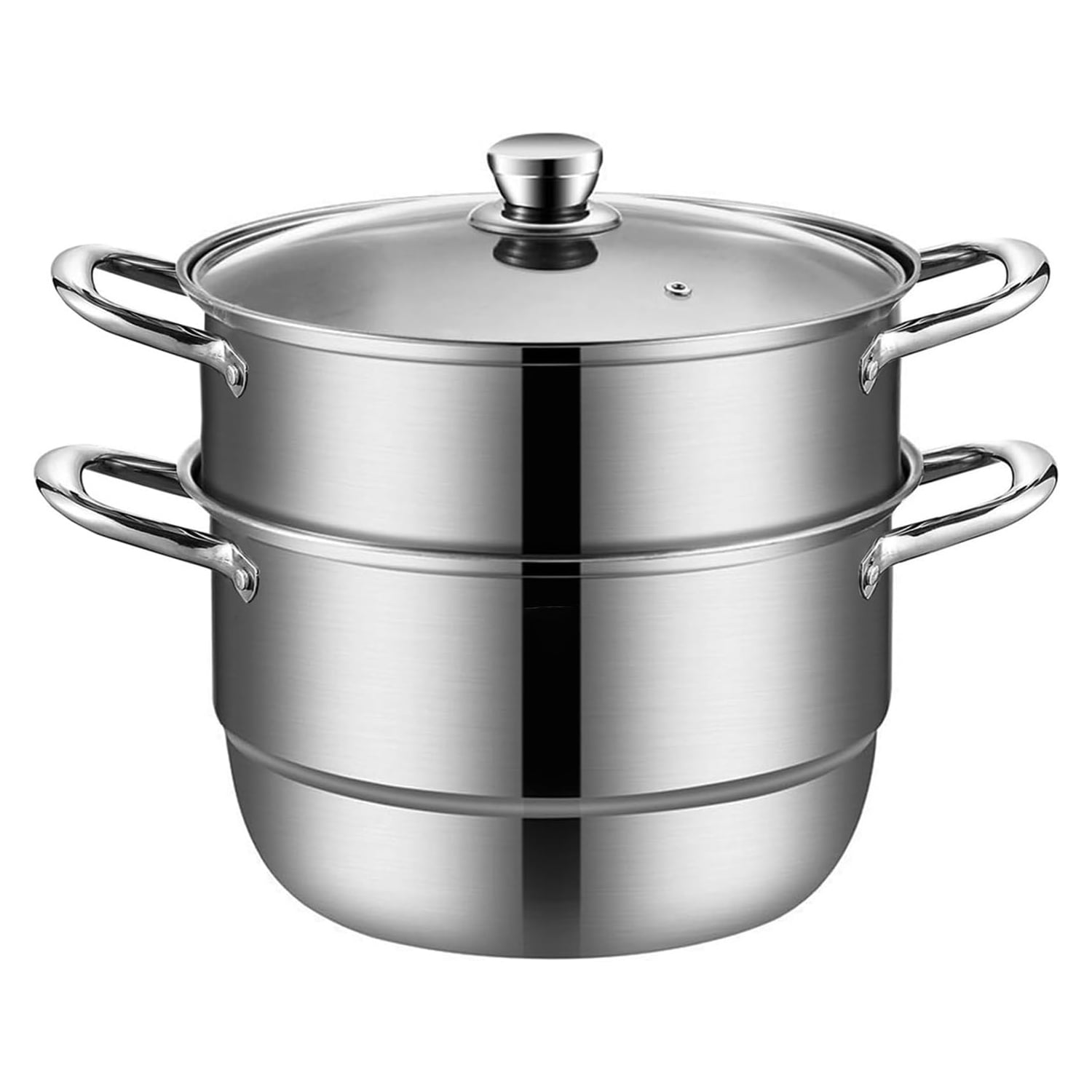 Leyeet Steamer for Cooking, Food Grade Stainless Steel Steamer Pot, 11 inch Steam Pots with Glass Lid 2-tier for Cooking Vegetables, Seafood, Soups, Stews and Pasta Cooking Tool