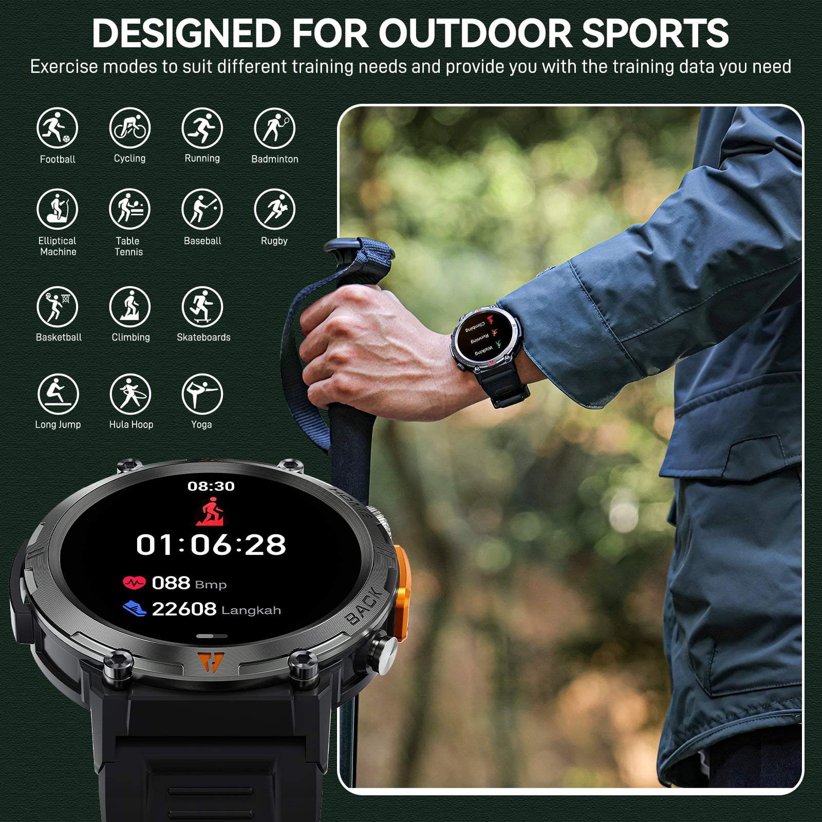 PAKRYS 1.45" Smart Watch for Men Bluetooth Call Smartwatch Outdoor Watch Compatible with iPhone Samsung